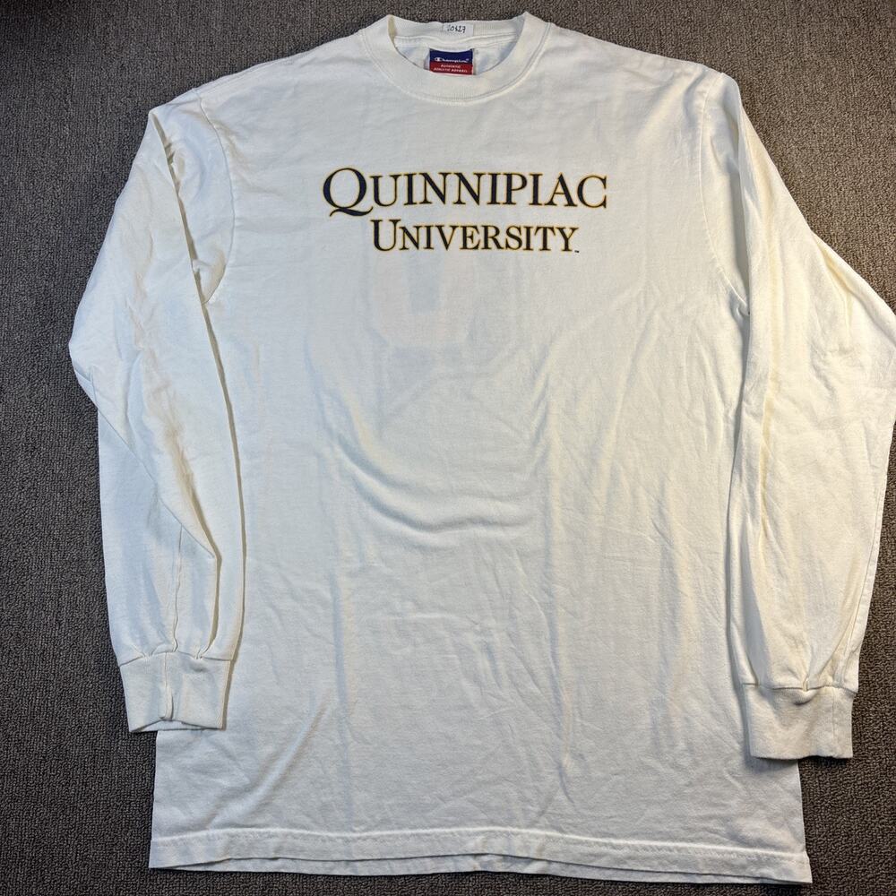 VTG Quinnipiac University Long Sleeve Shirt Champion Medium White Clean - Picture 1 of 5